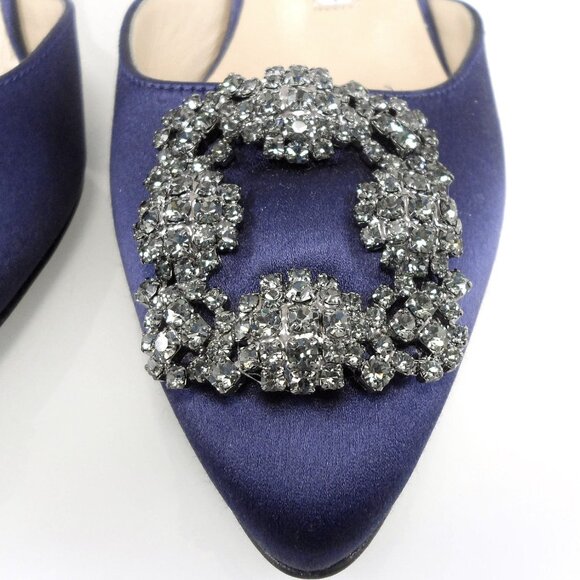 NEW$1295 Manolo Blahnik Hangisli 50 Satin Jewel Buckle Slingback Pump Low Heel 7 - Picture 9 of 16